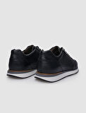 %100 Hakiki Deri Siyah Bağcıklı ve Fermuarlı Erkek Sneaker