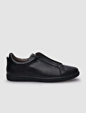 %100 Hakiki Deri Siyah Lastikli Erkek Sneaker