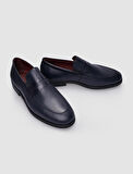 %100 Hakiki Deri Lacivert Bağcıksız Erkek Klasik Ayakkabı