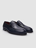 %100 Hakiki Deri Lacivert Bağcıksız Erkek Klasik Ayakkabı