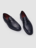 %100 Hakiki Deri Lacivert Bağcıksız Erkek Klasik Ayakkabı