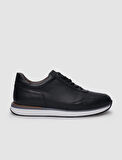 %100 Hakiki Deri Siyah Bağcıklı Erkek Sneaker