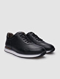 %100 Hakiki Deri Siyah Bağcıklı Erkek Sneaker