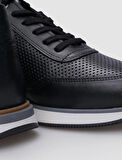 %100 Hakiki Deri Siyah Bağcıklı Erkek Sneaker
