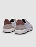 %100 Hakiki Deri Beyaz - Bej Süet Bağcıklı Erkek Sneaker