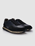 %100 Hakiki Deri Siyah Süet - Füme Bağcıklı Erkek Sneaker