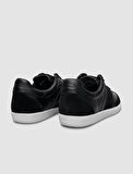 %100 Hakiki Deri Siyah Bağcıklı Erkek Sneaker