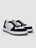 %100 Hakiki Deri Beyaz - Siyah Bağcıklı Erkek Sneaker