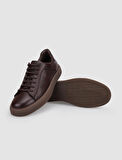 %100 Hakiki Deri Kahverengi Bağcıklı Erkek Sneaker