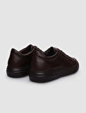 %100 Hakiki Deri Kahverengi Bağcıklı Erkek Sneaker