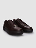 %100 Hakiki Deri Kahverengi Bağcıklı Erkek Sneaker