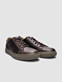 %100 Hakiki Deri Kahverengi Bağcıklı Erkek Sneaker