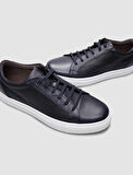 %100 Hakiki Deri Lacivert Bağcıklı Erkek Sneaker