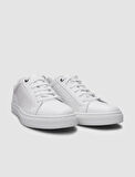 %100 Hakiki Deri Beyaz Kare Desenli Bağcıklı Erkek Sneaker
