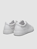 %100 Hakiki Deri Beyaz Kare Desenli Bağcıklı Erkek Sneaker