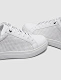 %100 Hakiki Deri Beyaz Kare Desenli Bağcıklı Erkek Sneaker