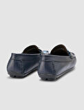 %100 Hakiki Deri Lacivert Örgü Detaylı Erkek Loafer