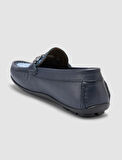 %100 Hakiki Deri Lacivert Örgü Detaylı Erkek Loafer