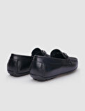 %100 Hakiki Deri Siyah Örgü Detaylı Erkek Loafer