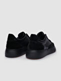 %100 Hakiki Deri Siyah Süet Bağcıklı Erkek Sneaker
