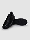 %100 Hakiki Deri Siyah Bağcıklı Erkek Spor Ayakkabı