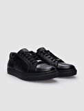 %100 Hakiki Deri Siyah Bağcıklı Erkek Sneaker