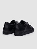 %100 Hakiki Deri Siyah Bağcıklı Erkek Sneaker