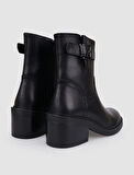 %100 Hakiki Deri Siyah Fermuarlı Kadın Topuklu Bot