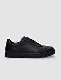 %100 Hakiki Deri Siyah Bağcıklı Erkek Sneaker