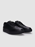 %100 Hakiki Deri Siyah Bağcıklı Erkek Sneaker