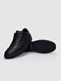 %100 Hakiki Deri Siyah Bağcıklı Erkek Sneaker