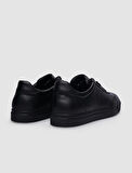 %100 Hakiki Deri Siyah Bağcıklı Erkek Sneaker