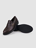 %100 Hakiki Deri Kahverengi Zımba Detaylı Kadın Loafer