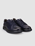 %100 Hakiki Deri Lacivert Bağcıklı Erkek Spor Ayakkabı