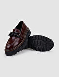 %100 Hakiki Deri Bordo Rugan Toka Detaylı Kadın Günlük Ayakkabı