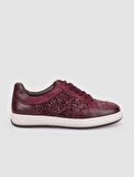 %100 Hakiki Deri Bordo Bağcıklı Kadın Sneaker