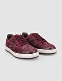 %100 Hakiki Deri Bordo Bağcıklı Kadın Sneaker