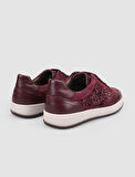 %100 Hakiki Deri Bordo Bağcıklı Kadın Sneaker