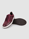 %100 Hakiki Deri Bordo Bağcıklı Kadın Sneaker