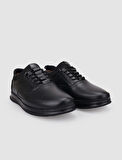 %100 Hakiki Deri Siyah Lastik Bağcıklı Erkek Günlük Ayakkabı