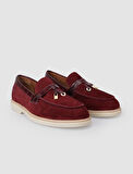 %100 Hakiki Deri Bordo Süet Kadın Loafer