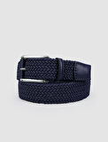 Cabani Triko Lacivert Örgü Detaylı 4 cm Erkek Günlük Kemer