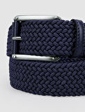 Cabani Triko Lacivert Örgü Detaylı 4 cm Erkek Günlük Kemer