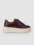 %100 Hakiki Deri Bordo Bağcıklı Kadın Sneaker