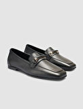 %100 Hakiki Deri Siyah Kadın Loafer