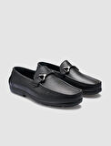 %100 Hakiki Deri Siyah Toka Detaylı Erkek Loafer
