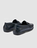 %100 Hakiki Deri Lacivert Toka Detaylı Erkek Loafer