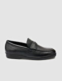 %100 Hakiki Deri Siyah Düz Erkek Loafer