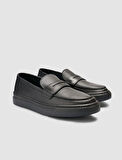 %100 Hakiki Deri Siyah Bantlı Erkek Loafer