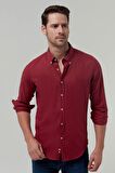 Ds Damat Slim Fit Kırmızı Düz Keten Görünümlü Gömlek 8HC02ORT64265 8HC02ORT64265